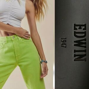 Free People / Edwin Anderson Lime Green Barrel Leg Ankle Jeans